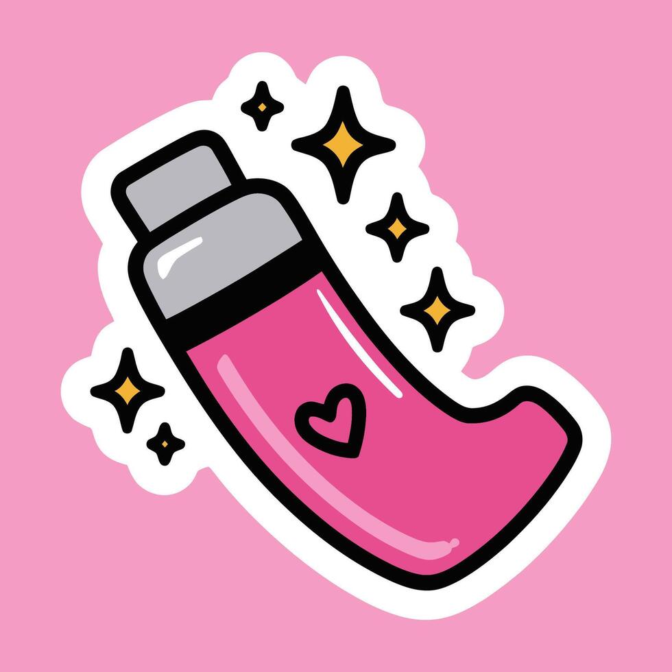 Pink inhaler sticker with sparkles illustration vector