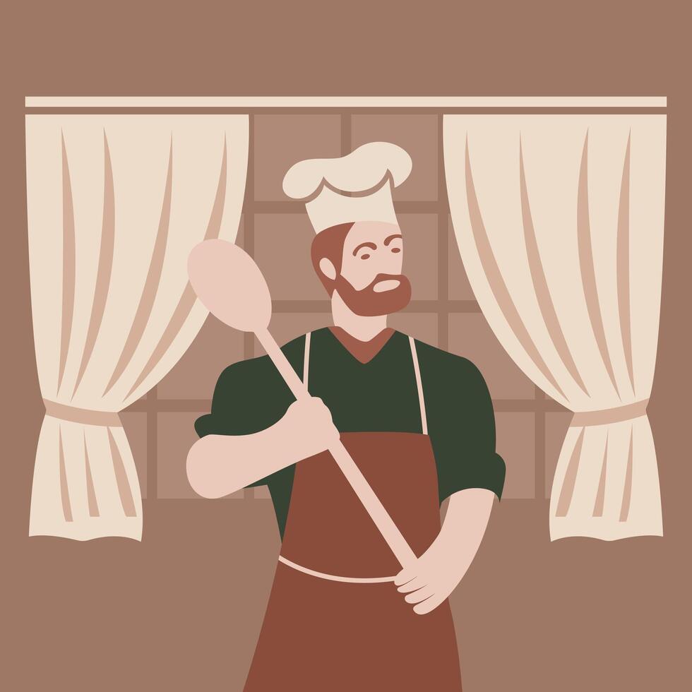 Professional chef cooking character icon hand drawn sketch flat illustration vector