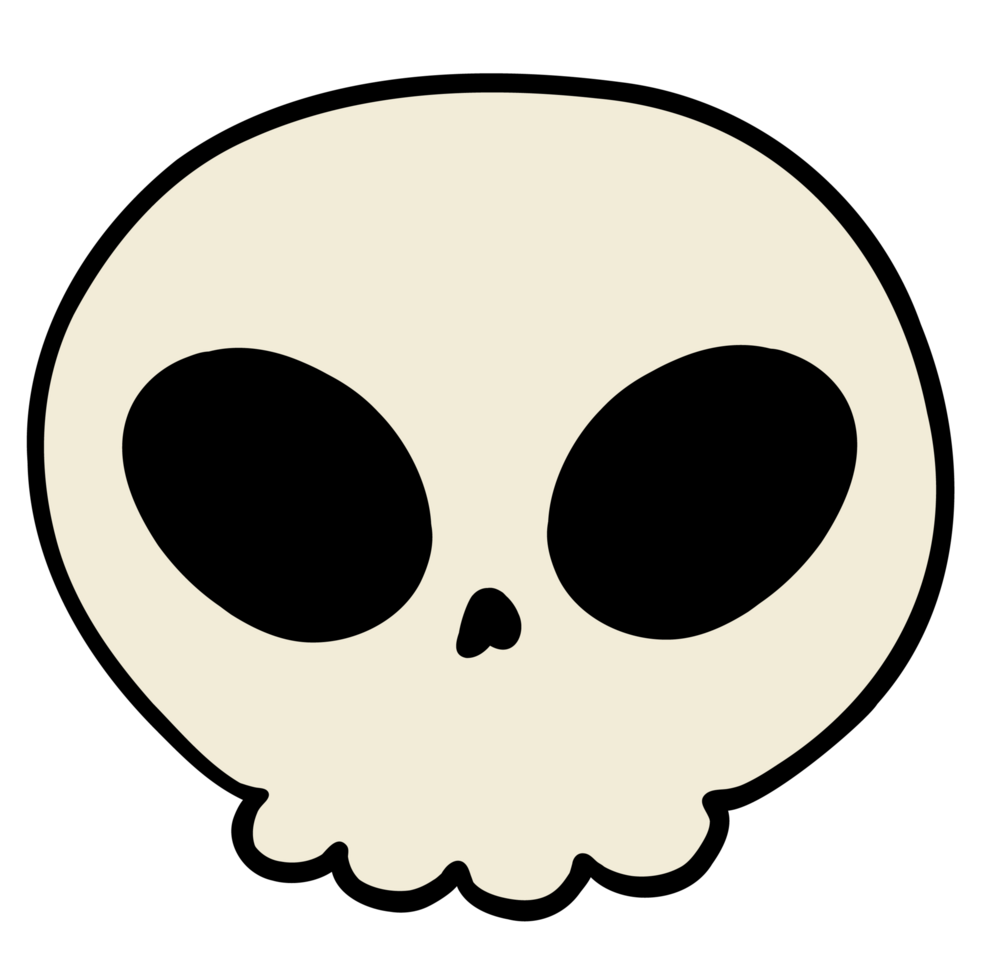 Colorful Halloween school supplies in a skull with a flat cartoon doodle design, set in funky classrooms for students png