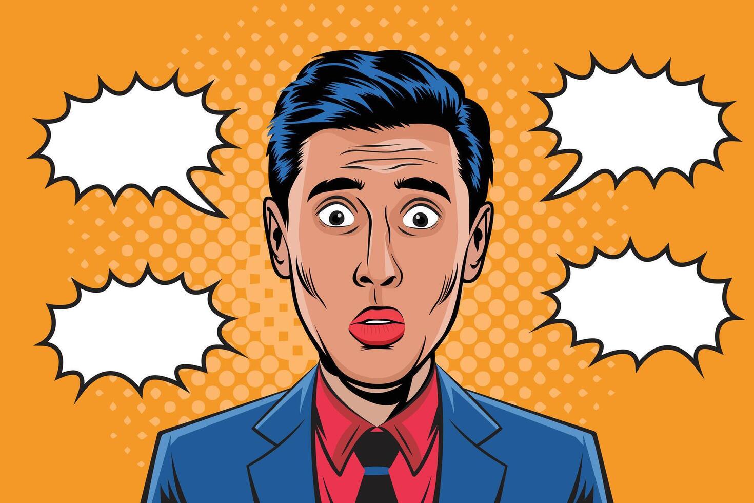 Comic illustration of a man with a shocked expression. vector