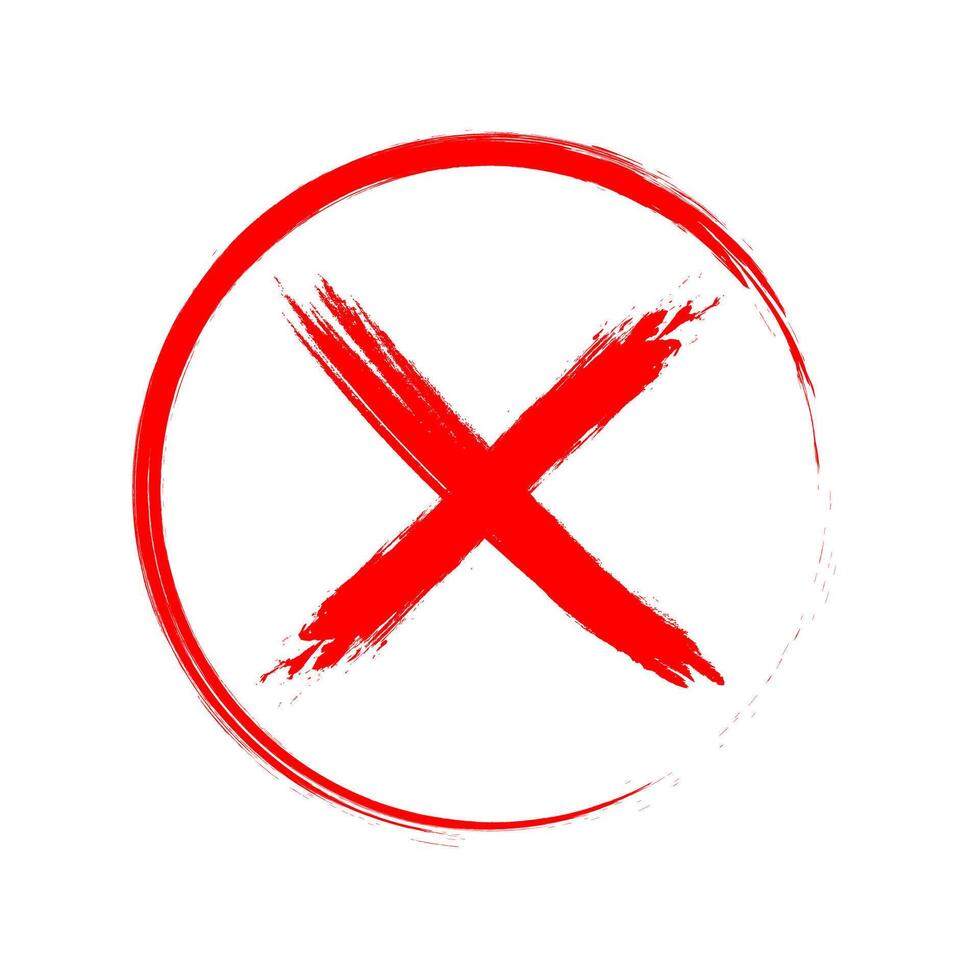 Brush painted sign symbol of error, wrong, stop and no hand drawn X mark. vector