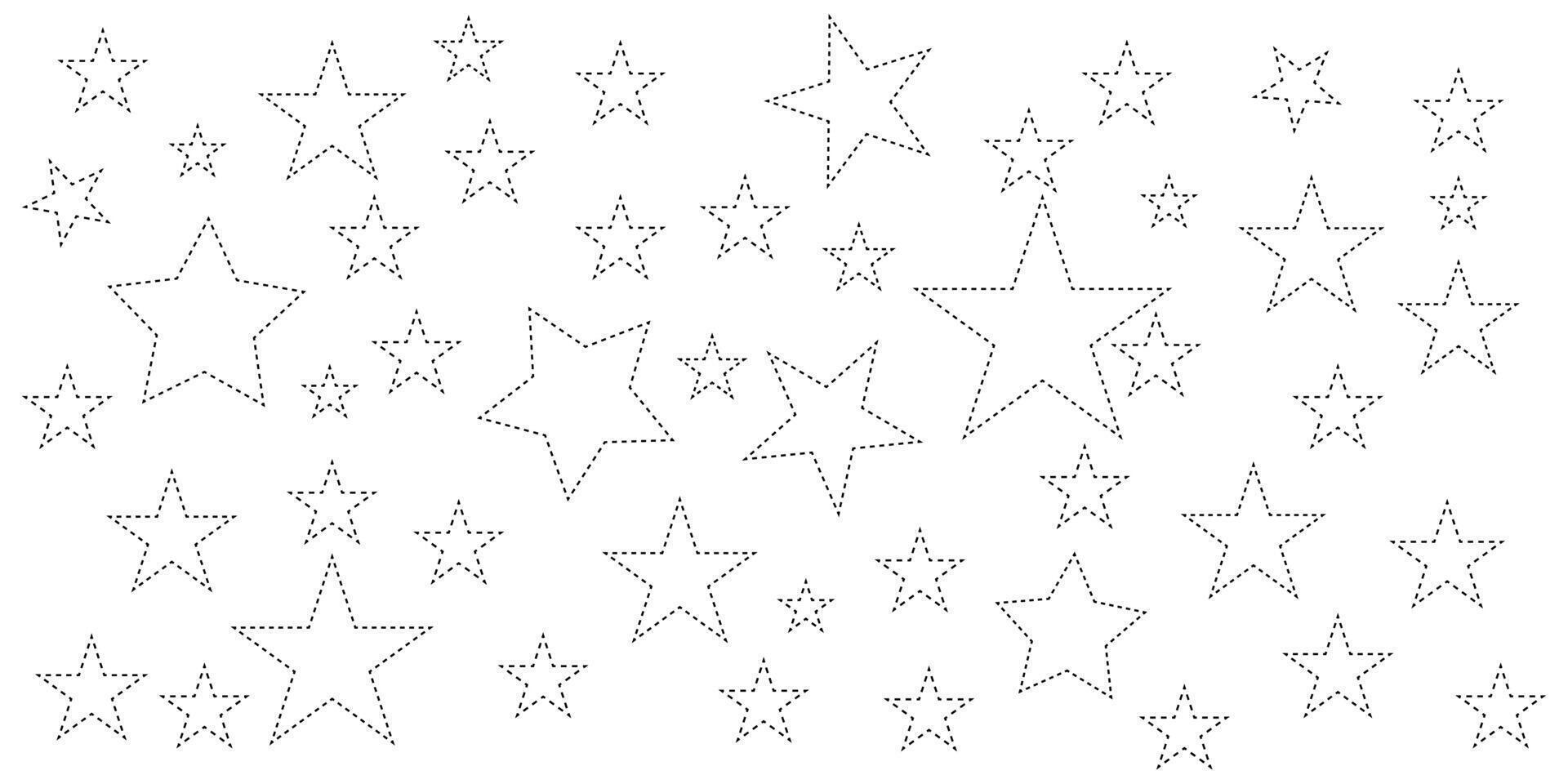 Dashed wall sticker set. 50 stars stencil template illustration. vector