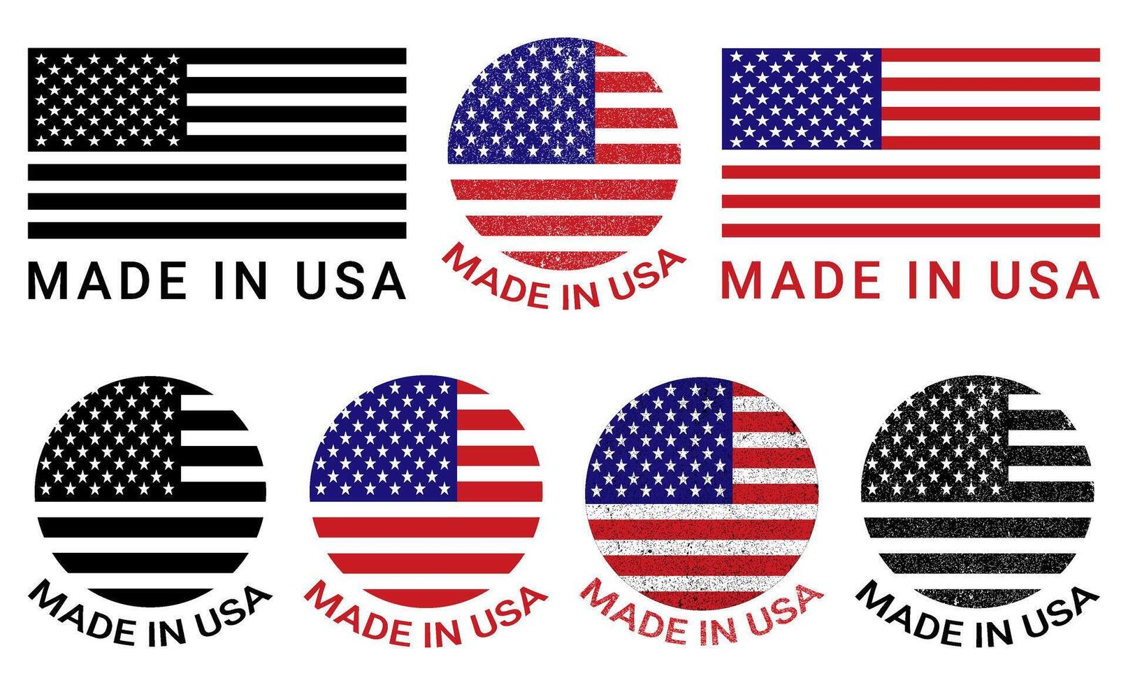 Made in USA label with American flag icon illustration. American flag symbol. vector