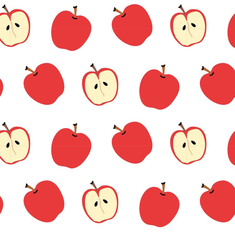 Bright red apples in a repeating pattern on a white background showcasing fruit design vector