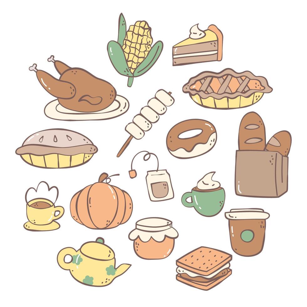 Thanksgiving food doodle vector
