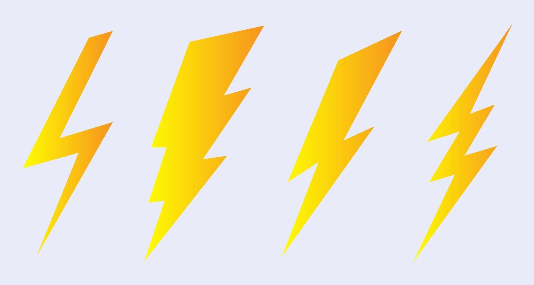 Set of thunderbolt and lightning icons in yellow color vector
