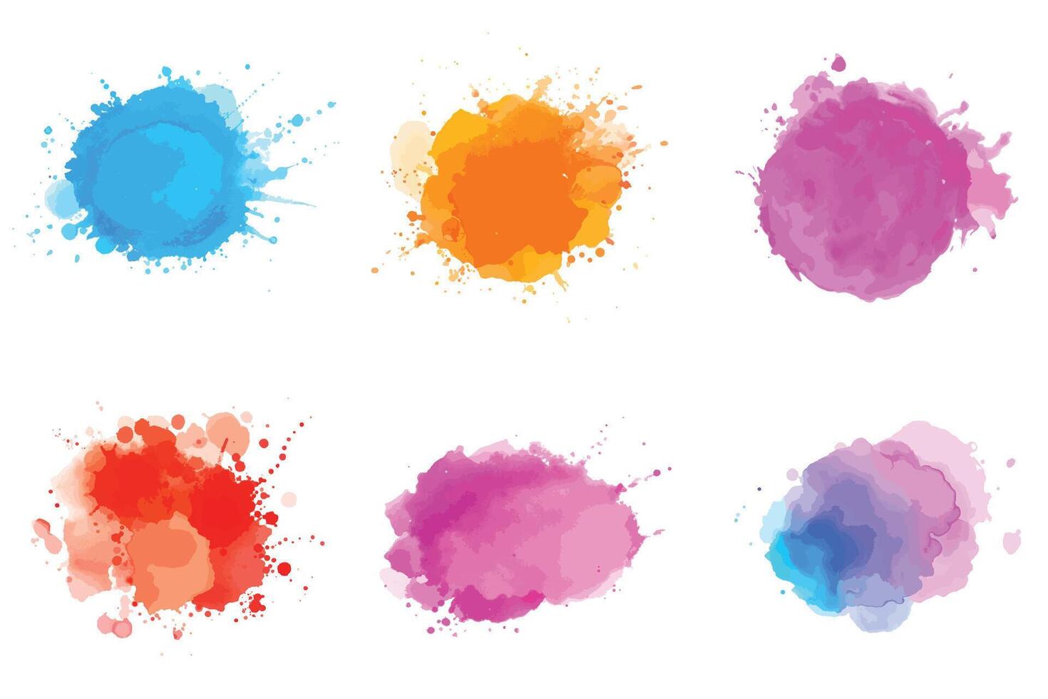 Set of colorful watercolor splatter stain design vector