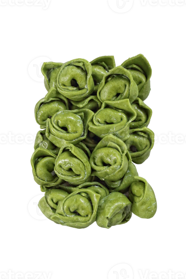 Spinach agnolotti with ricotta filling on neutral background png