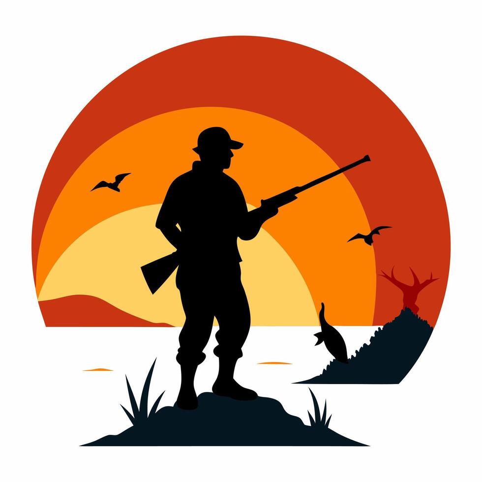 Silent Predator Hunter Silhouette in the Wild illustration vector