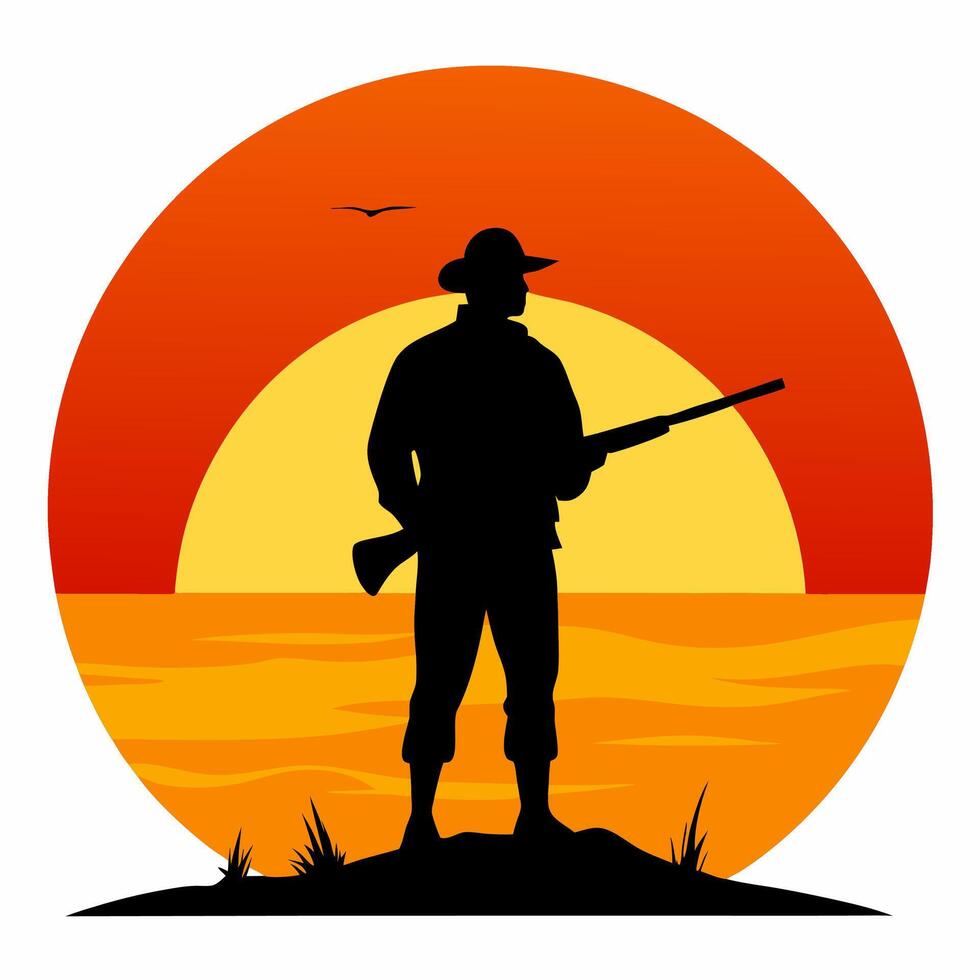 On the Prowl Hunter Silhouette with Rifle in Hand illustration vector