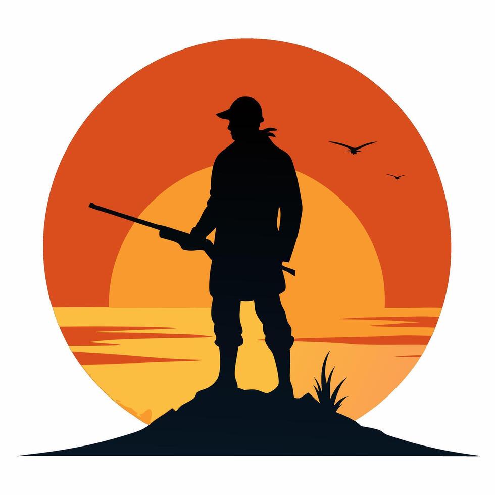 Lone Ranger Hunter Silhouette Ready for the Chase illustration vector