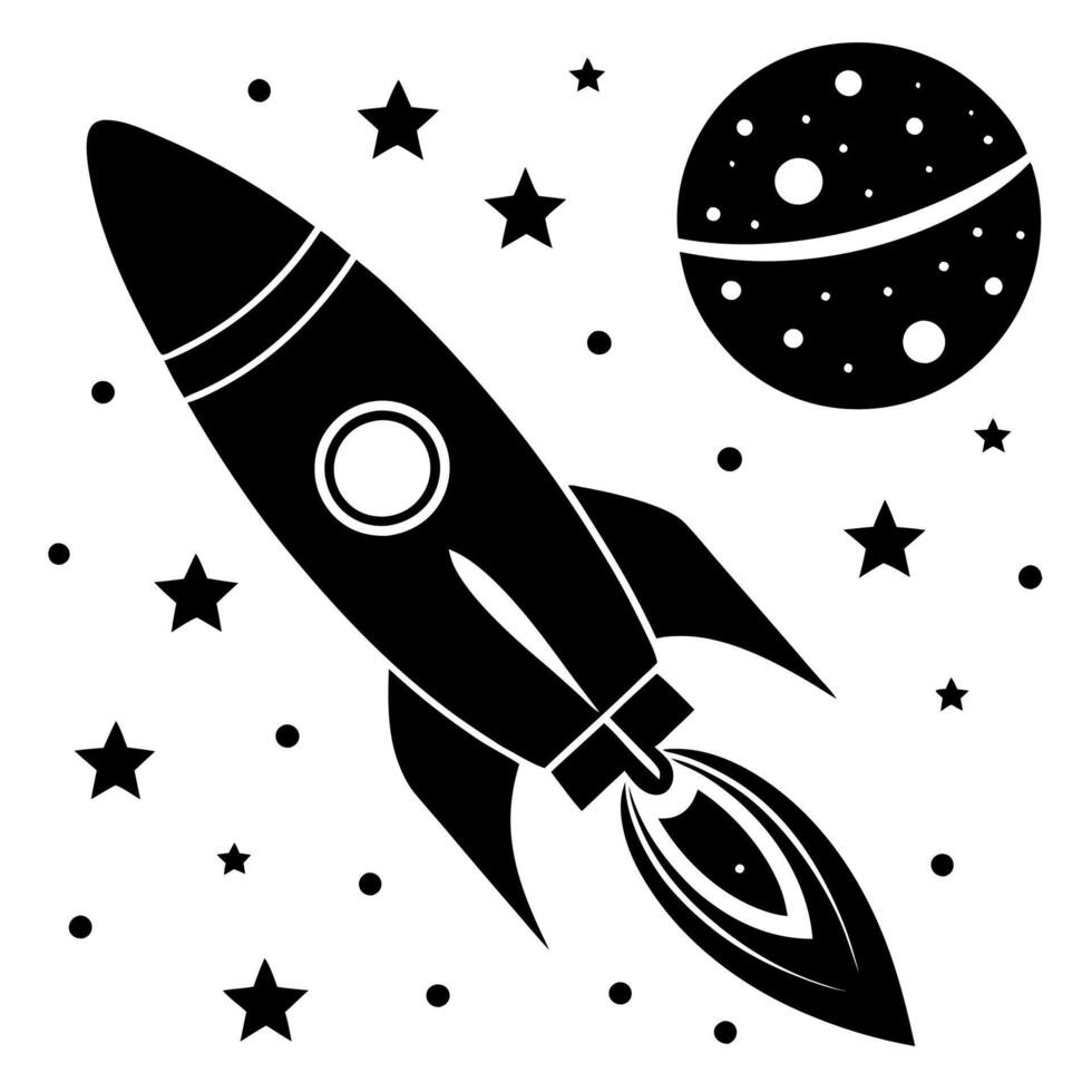 Chasing Stars Rocket Silhouette in the Evening Sky vector