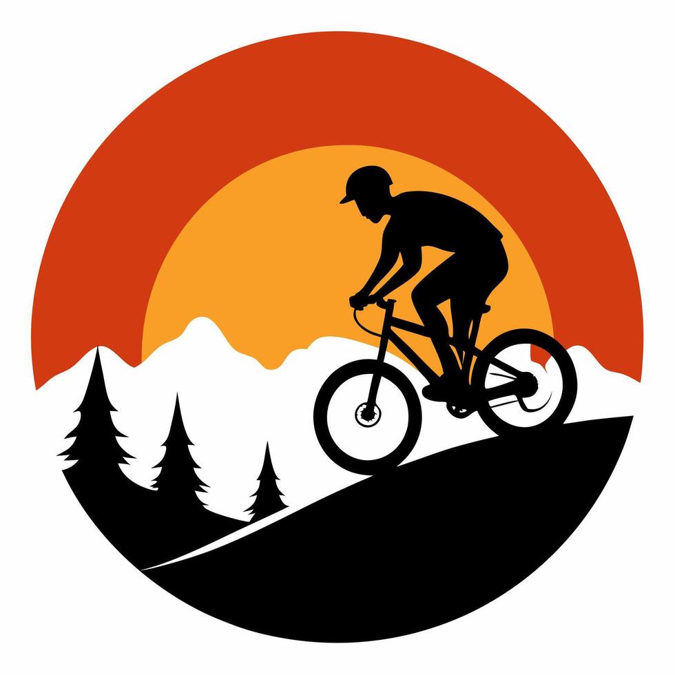 Hill Rider Cycling Silhouette Against a Sunset Sky vector