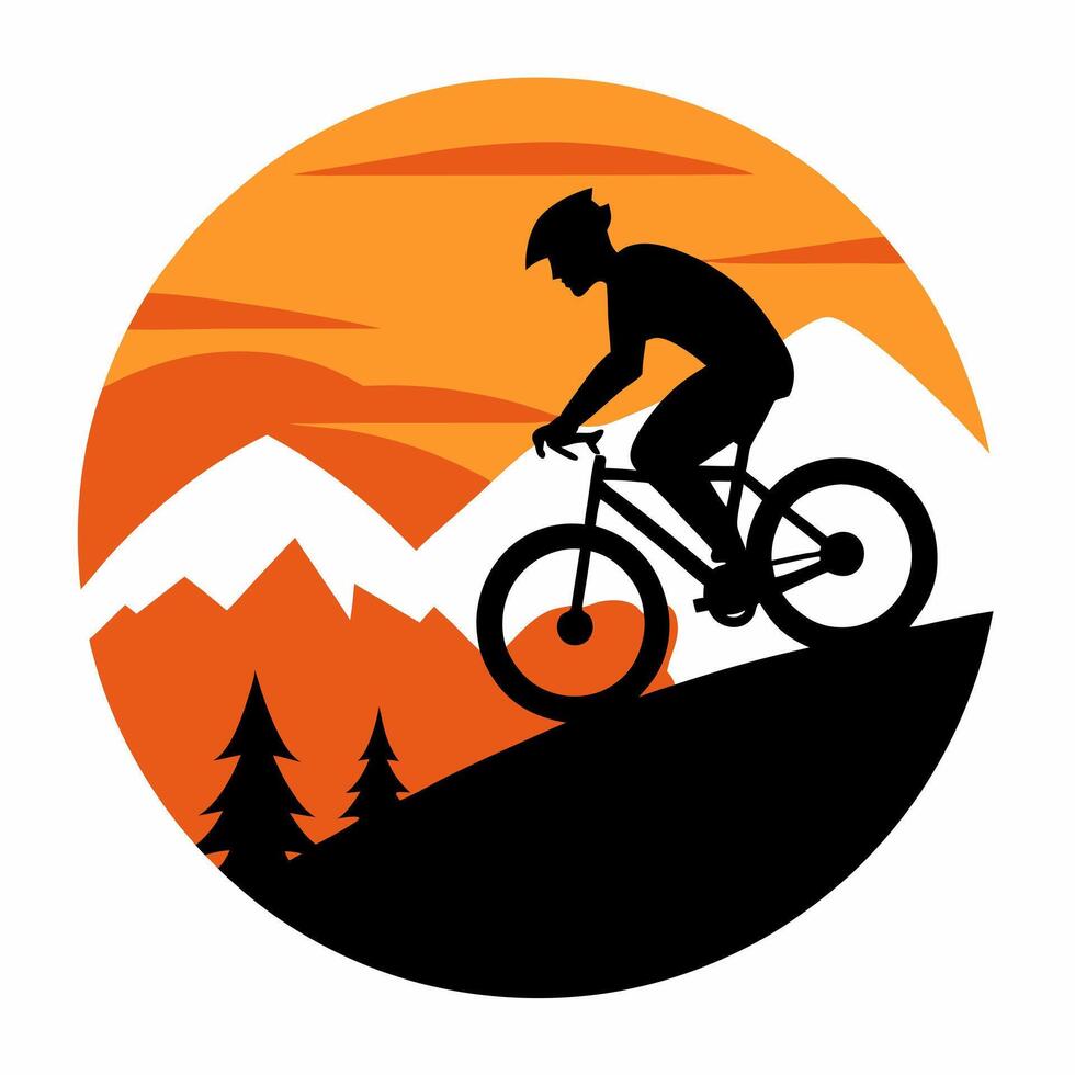 Breaking Dawn Cyclist Silhouette Ascending a Hill vector