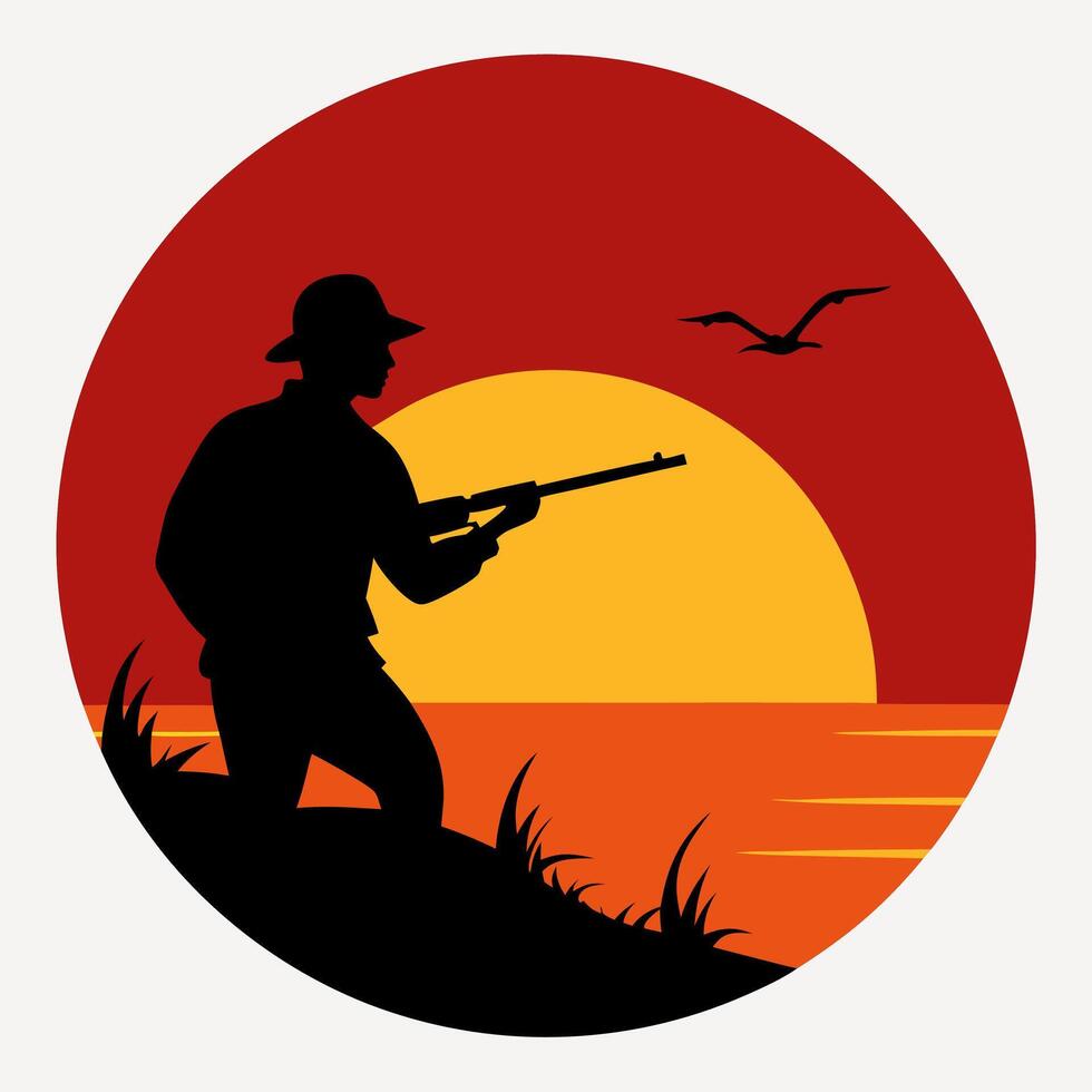 Ready for the Hunt Silhouette of a Hunter with Rifle illustration vector