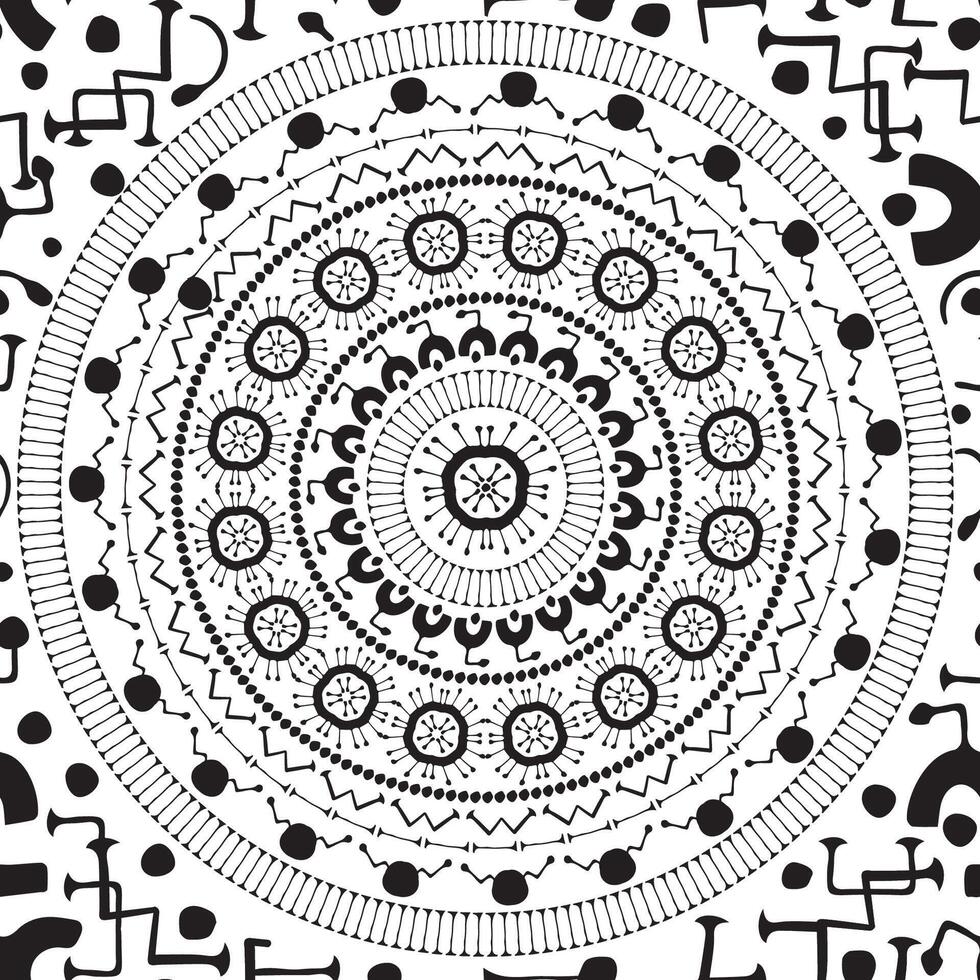 Mandala line seamless pattern print. black white geometric background than can be used for coloring book or poster vector
