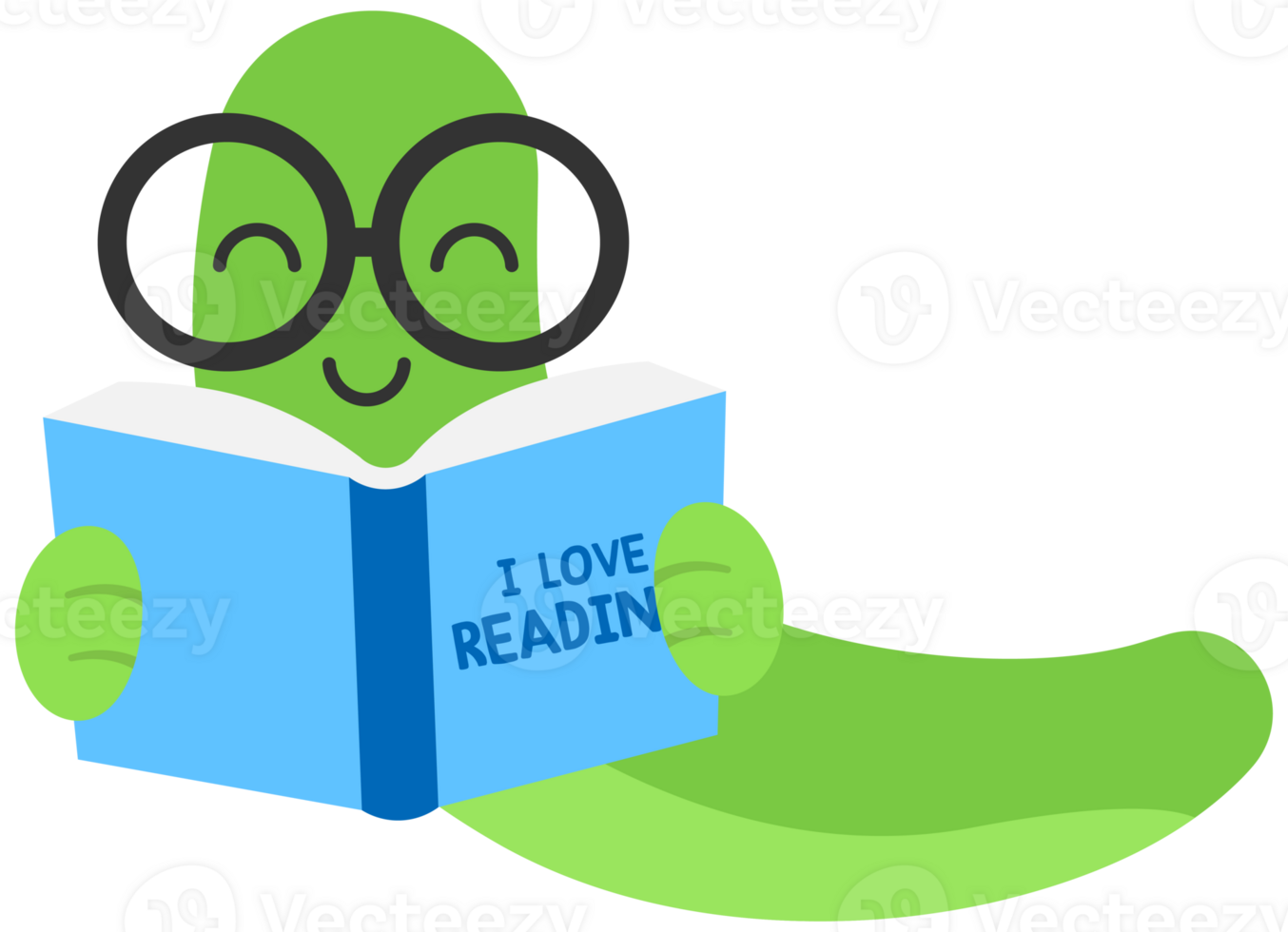 Cute Hand Drawn Green bookworm png