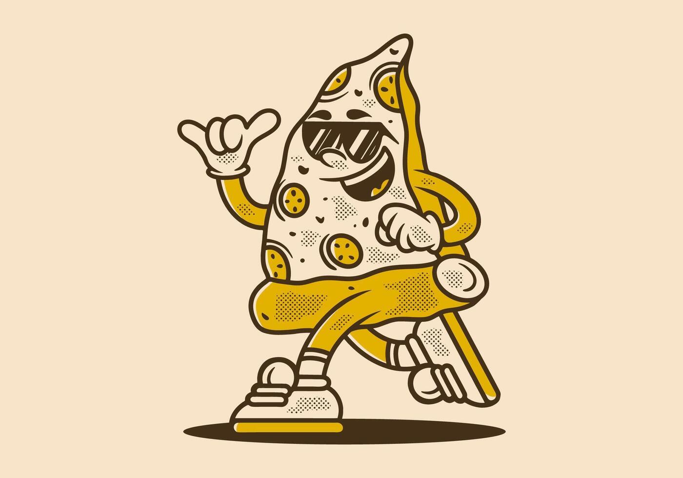 The Retro pizza mascot character illustration in running pose vector