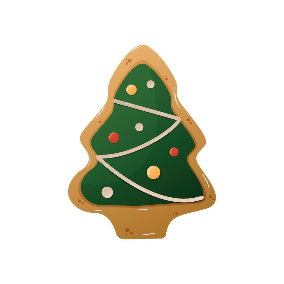 Gingerbread Cookies, Cartoon Sweets in Shape of Christmas tree. Isolated illustration for card, postcard, cover. EPS 10 vector