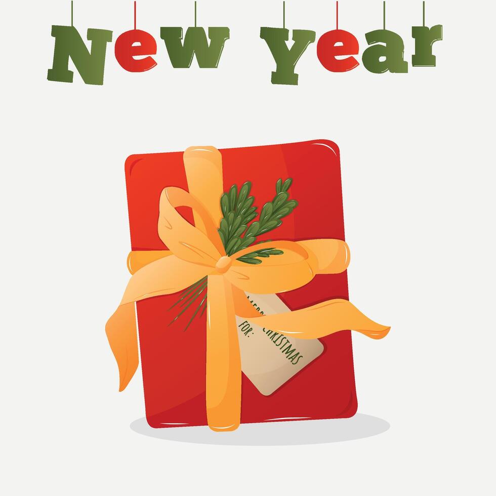 Greeting card for Merry Christmas and New Year. New Year gift. Illustration for poster, banner, card, postcard, cover. EPS 10 vector