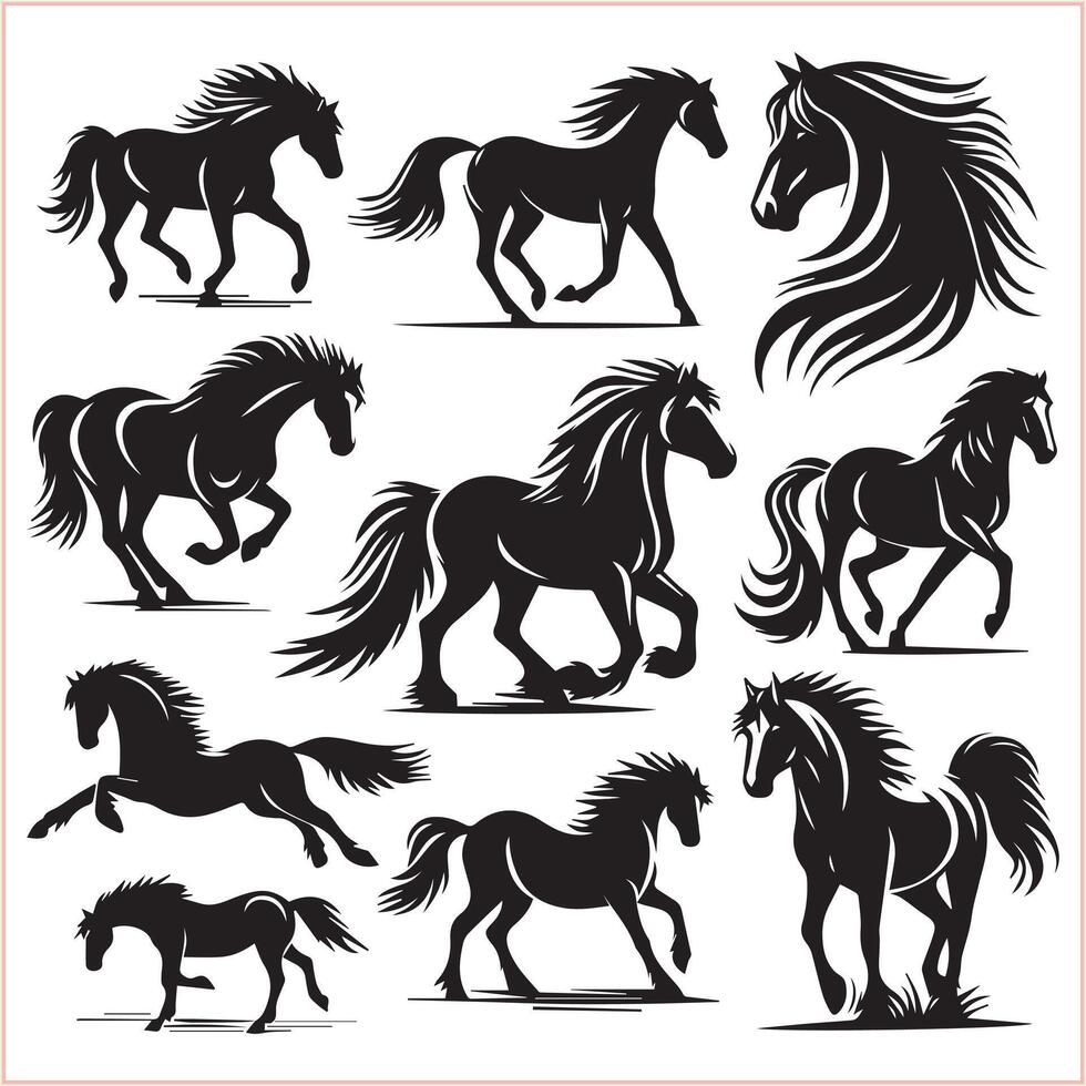 Silhouette Set of Horses Horse head bundle in Wild West Horses vector