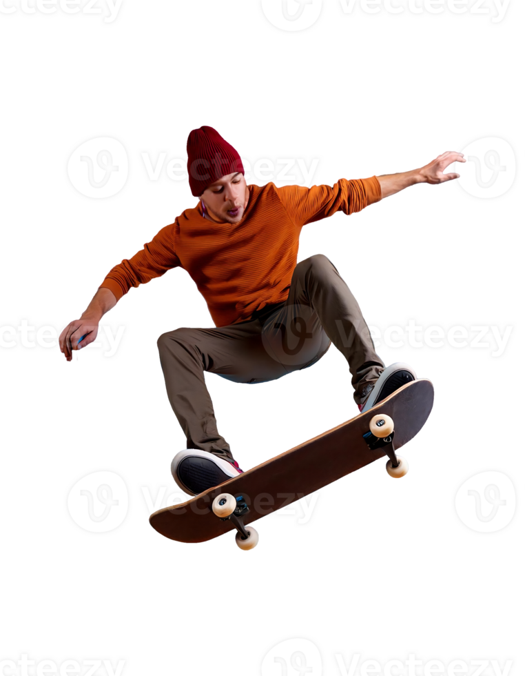 A man is doing a trick on a skateboard png