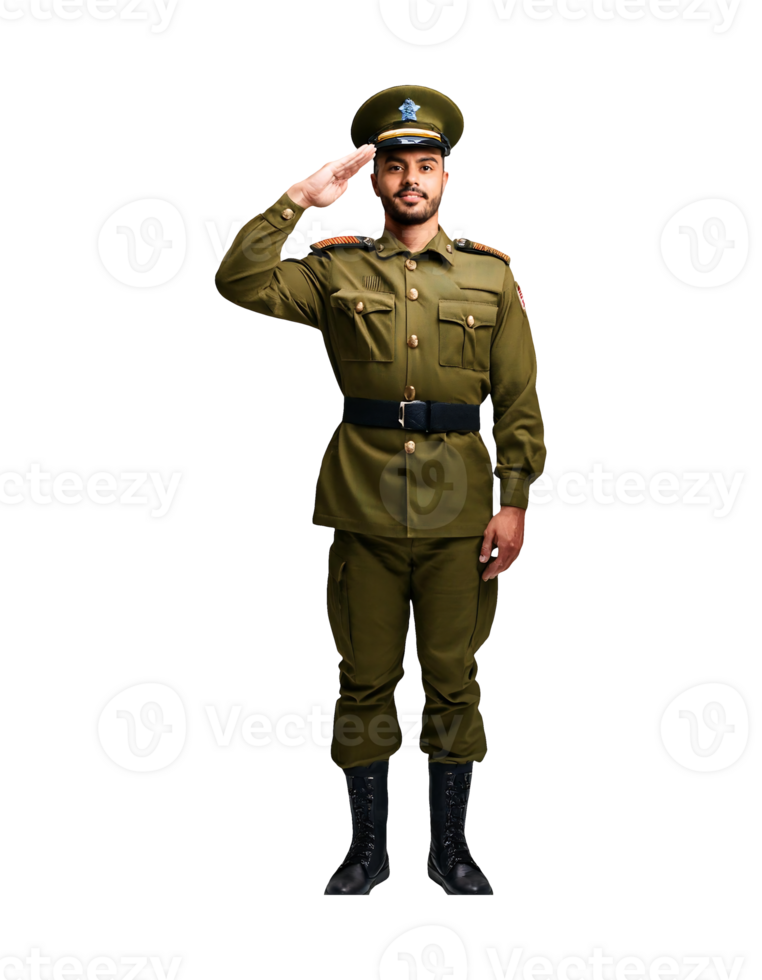 A man in an army uniform saluting png