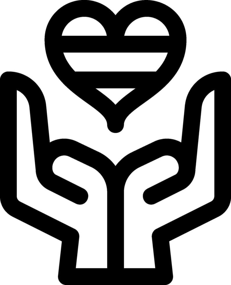 A black and white icon of two hands holding a heart vector