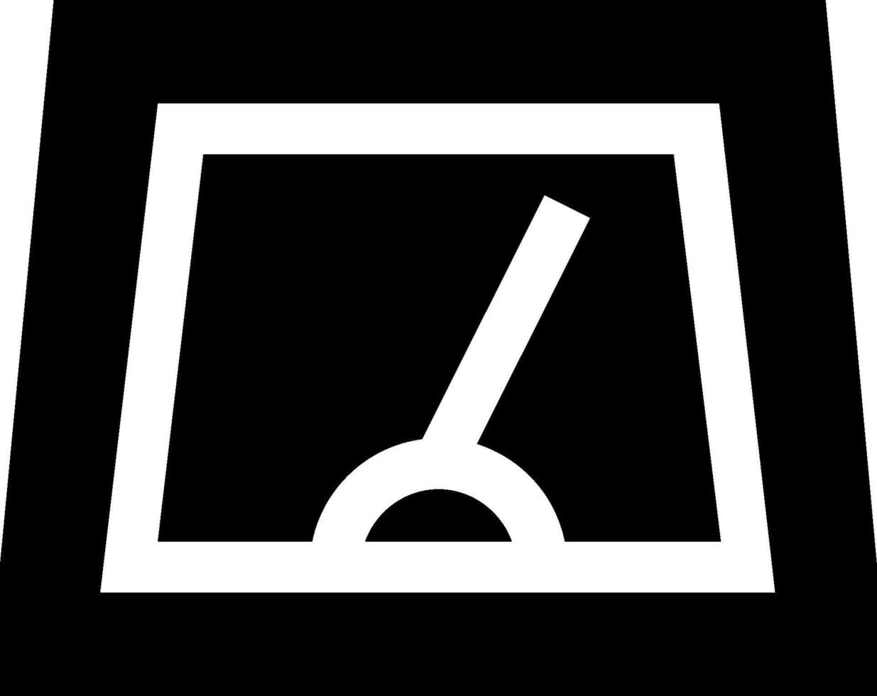 A black and white icon of a broom in a square vector