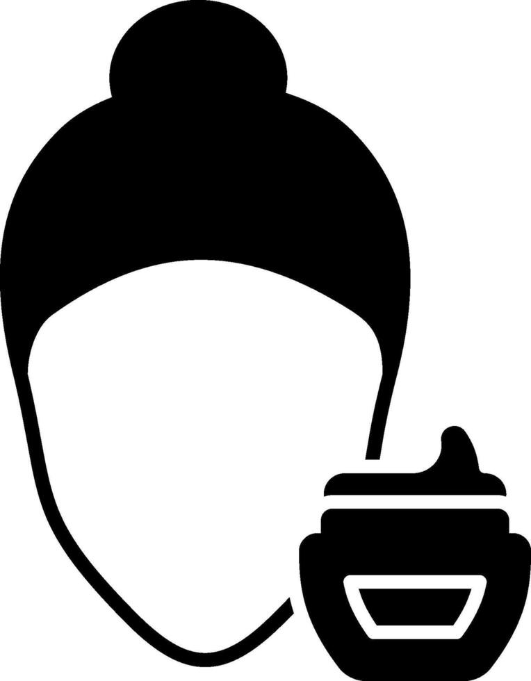 A black and white silhouette of a woman with a jar of cream vector