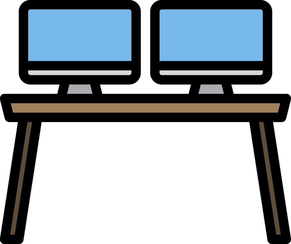 computadora escritorio con dos monitores en eso vector