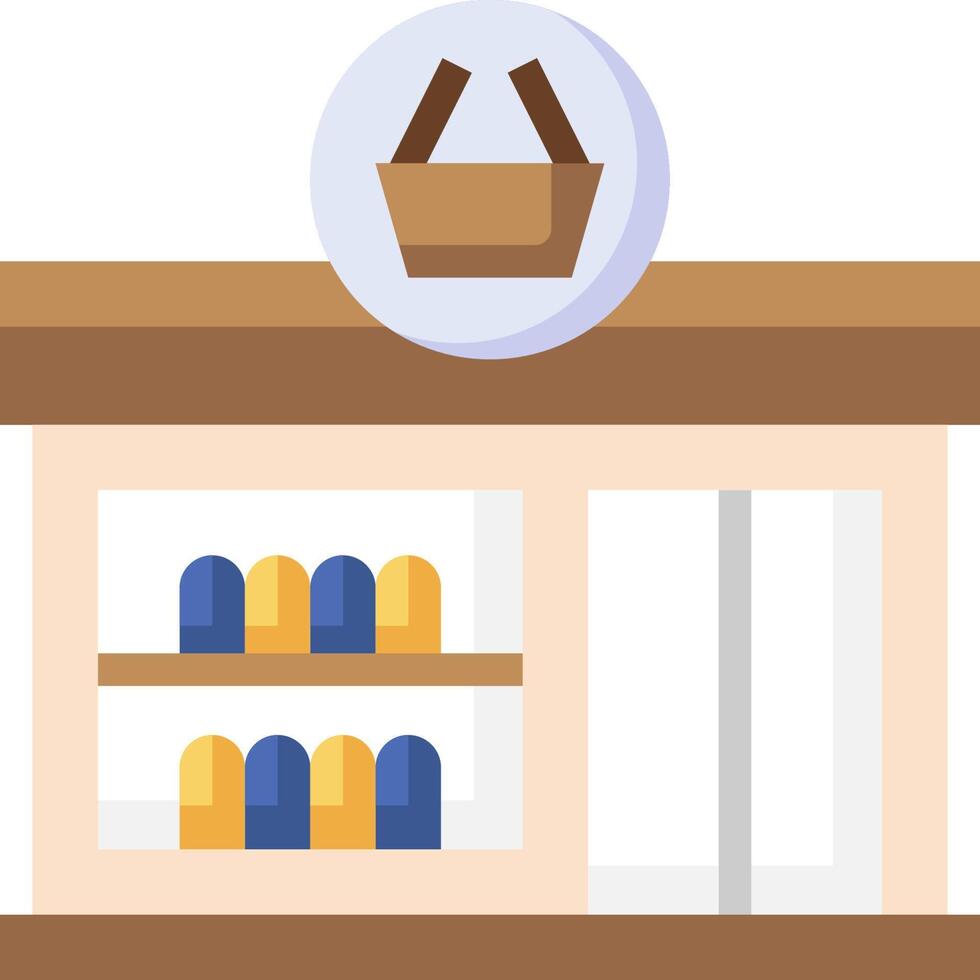 An illustration of a store front with a basket on the shelf vector
