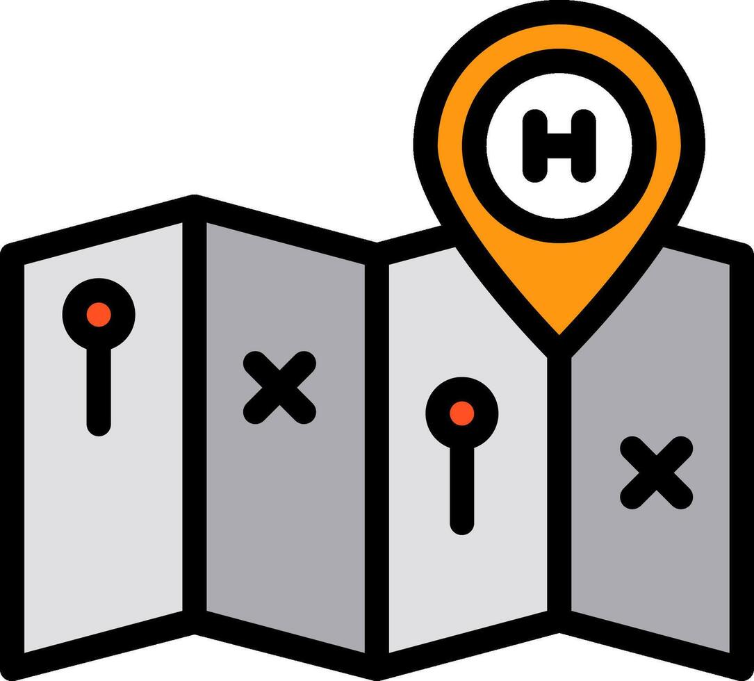 A map with a pin pointing to a hotel vector