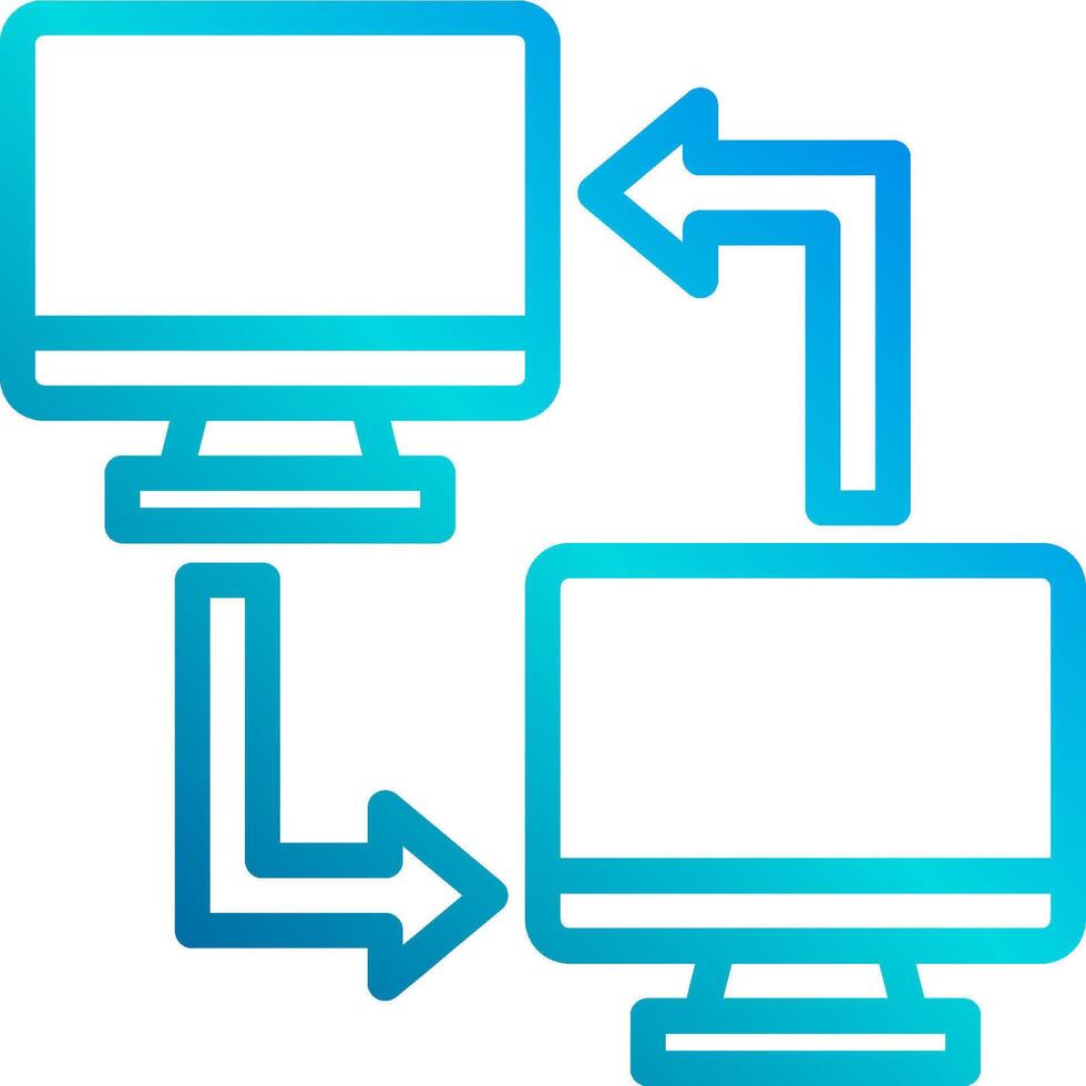 Two computers connected to each other with arrows vector