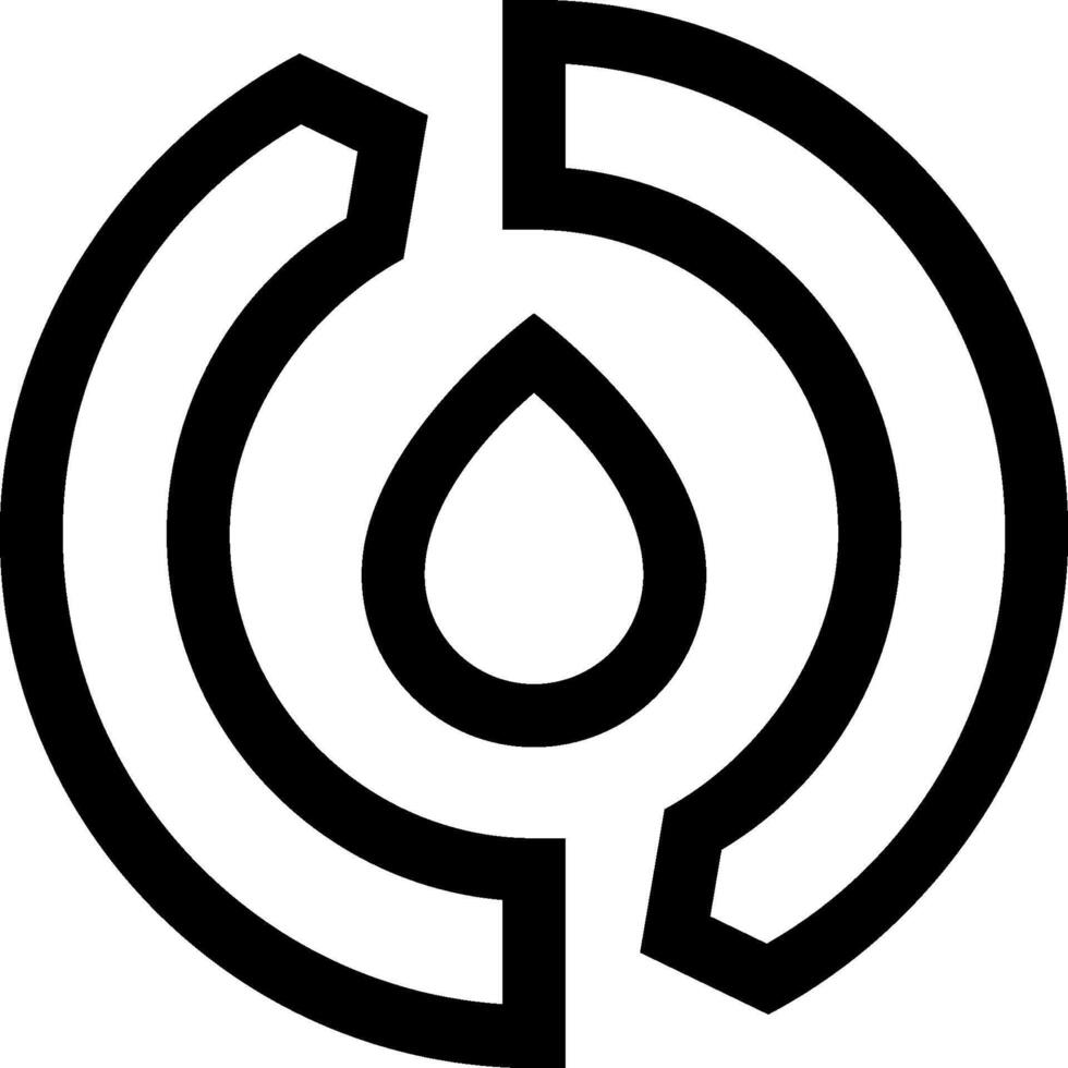 A black and white logo with a circle and a drop vector