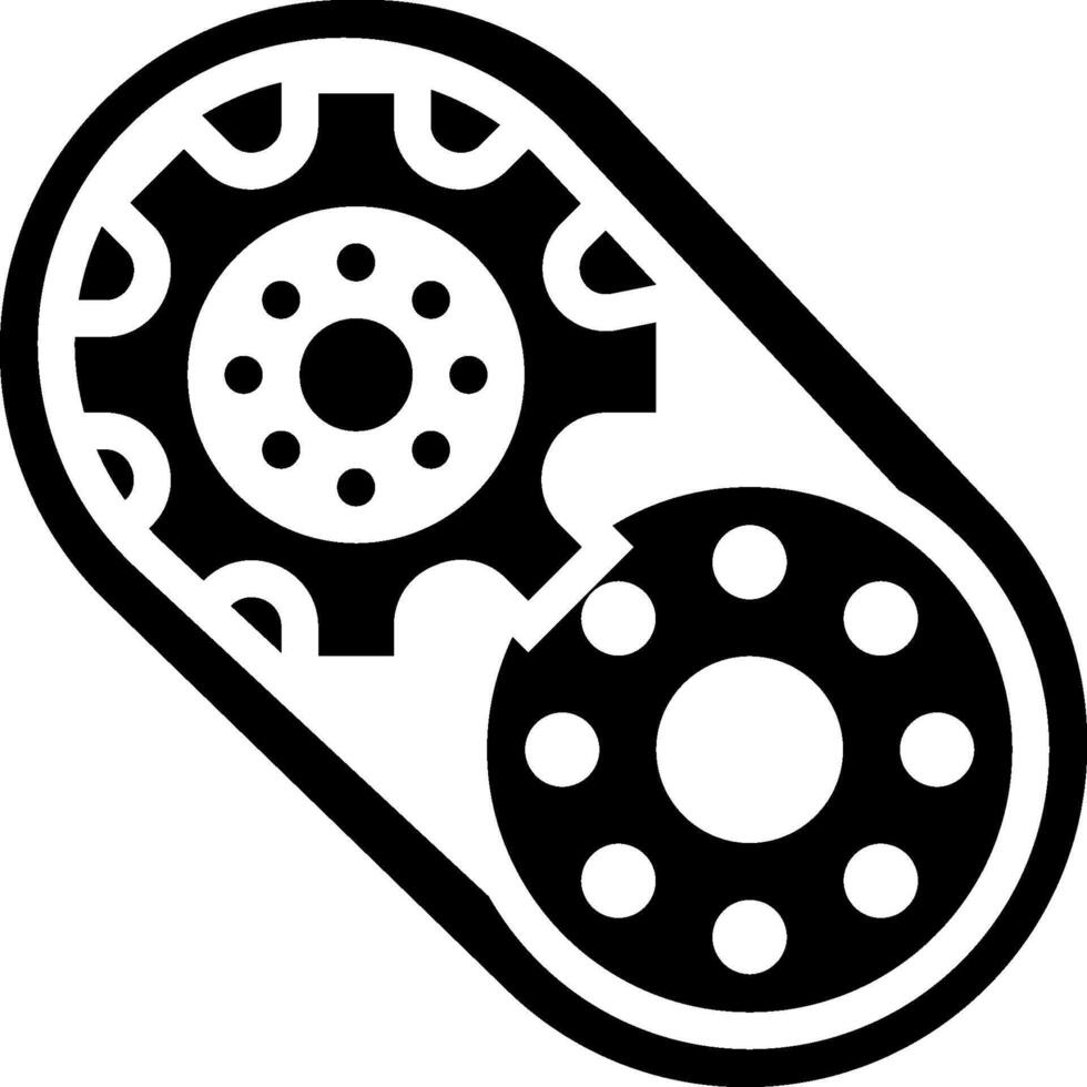 A black and white image of a gear and chain vector