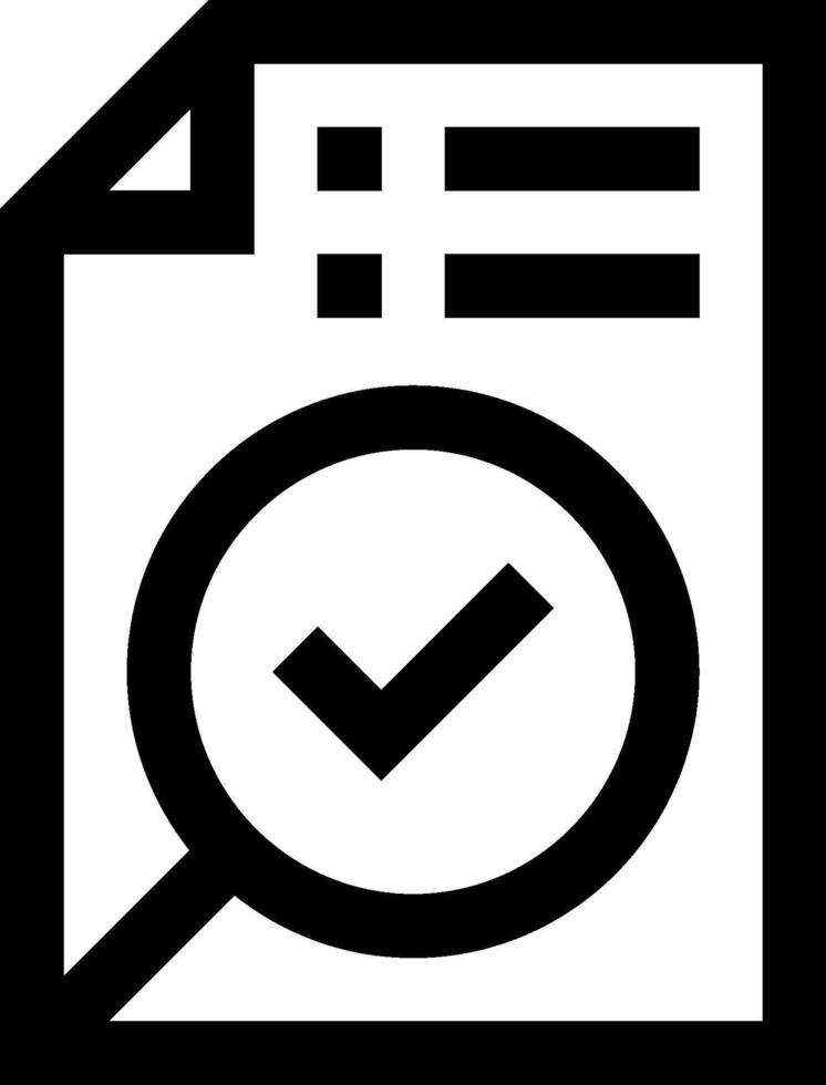 A black and white icon of a magnifying check mark vector