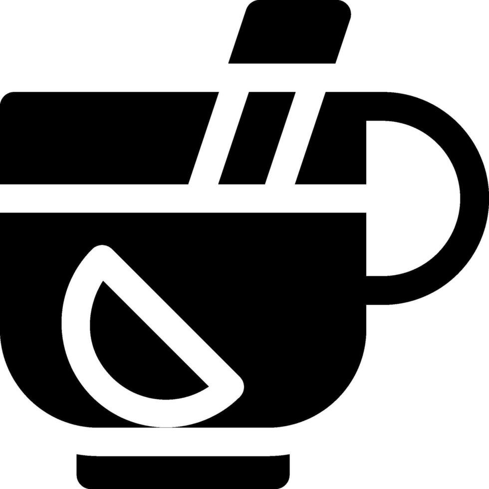 A black and white cup with a spoon and a slice of lemon vector