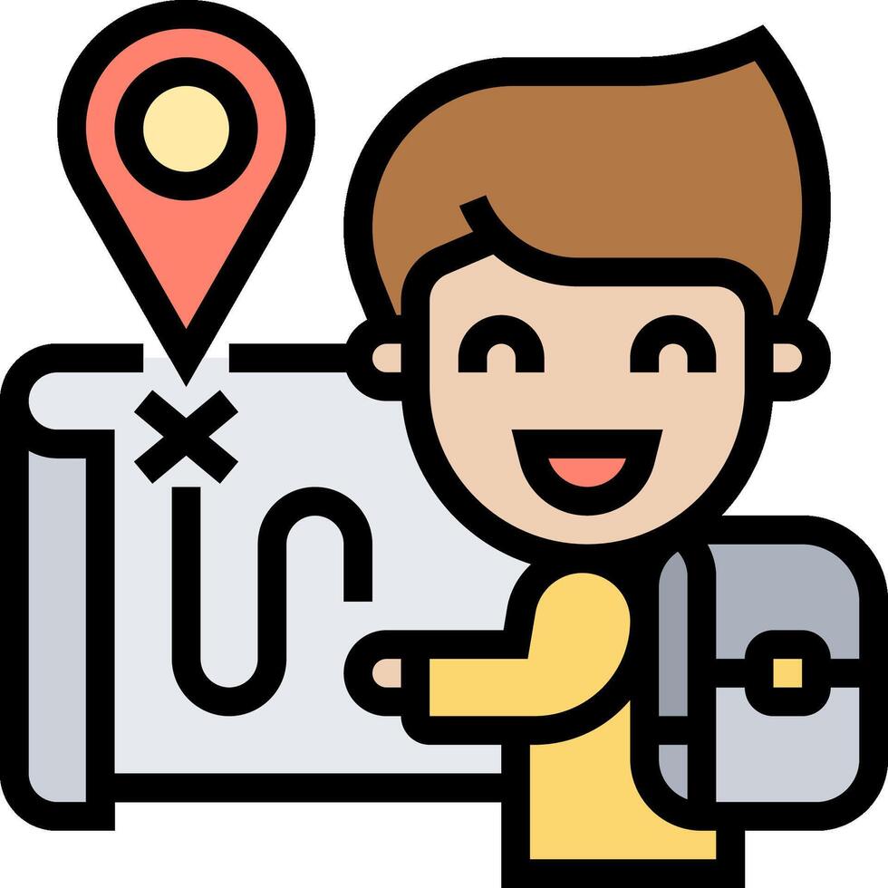 A man with a backpack and a map marker vector
