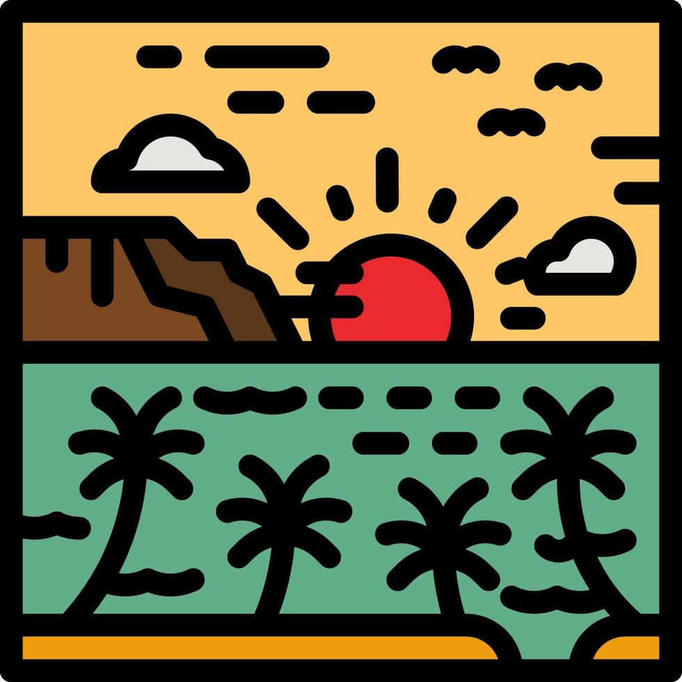 A beach scene with palm trees and a sunset vector