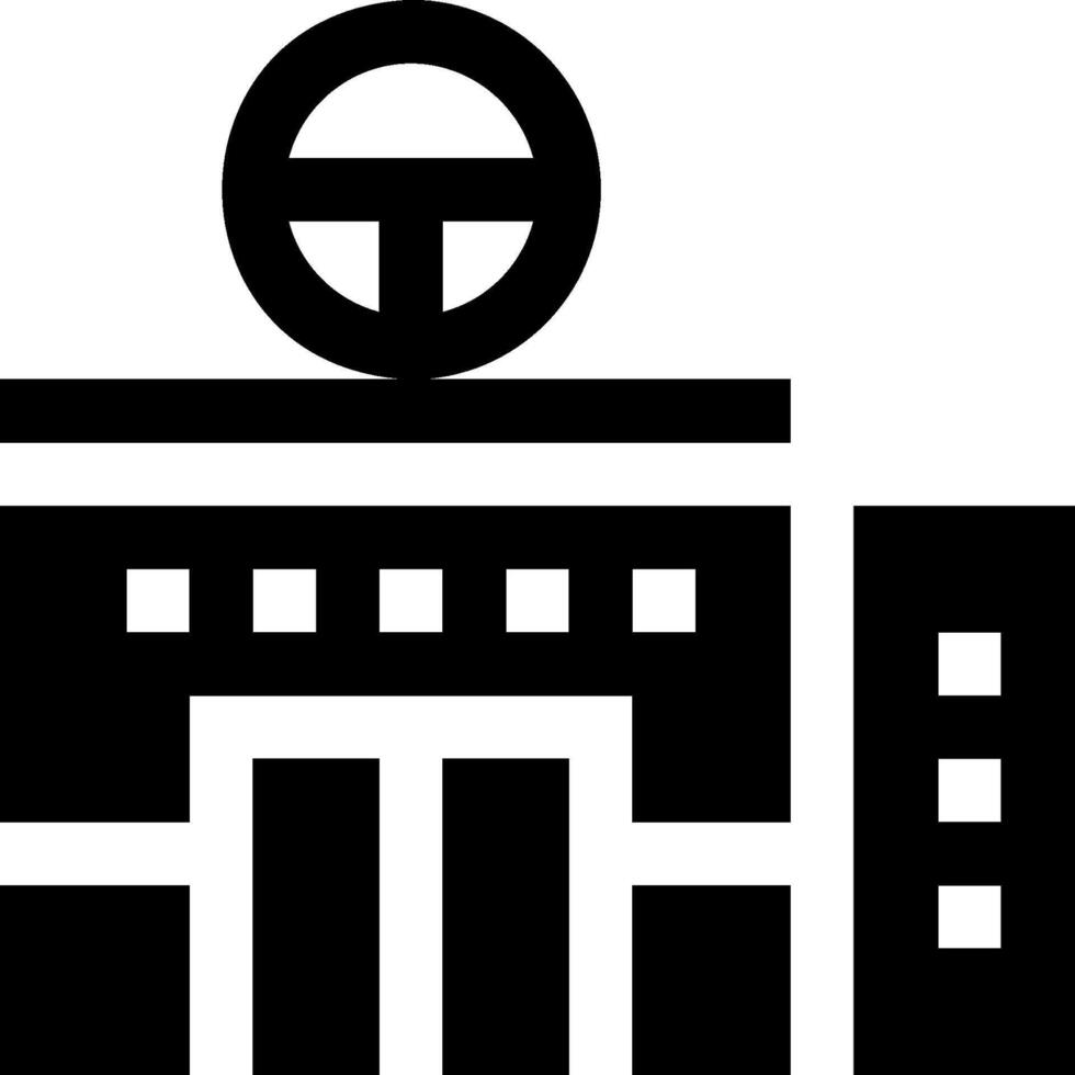 A black and white image of a building with a clock on it vector