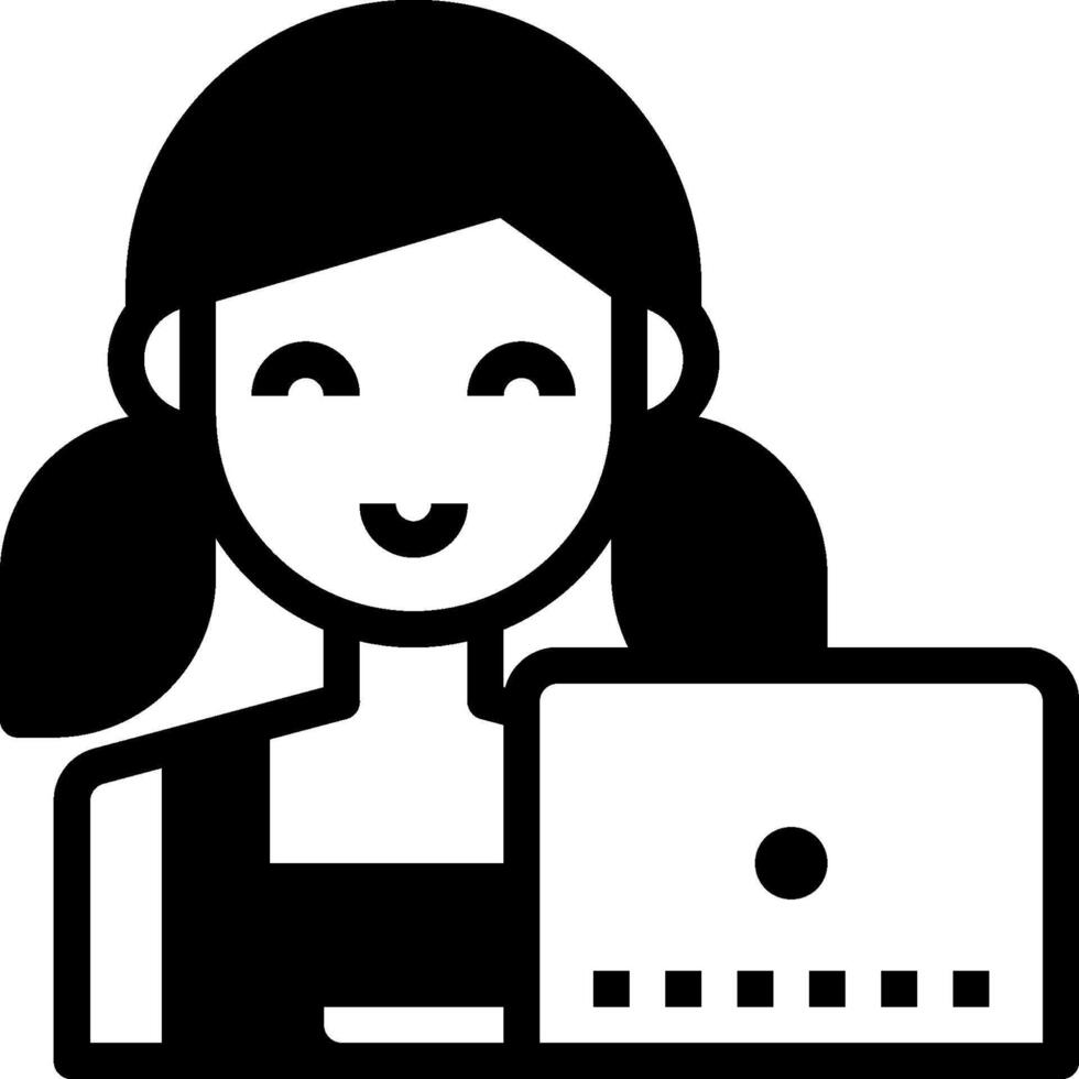 A woman holding a laptop icon vector