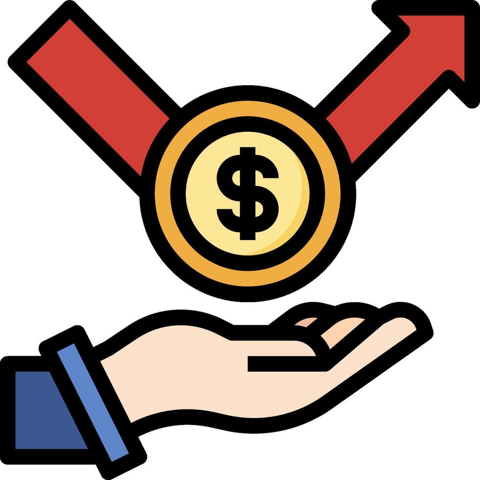 Hand holding dollar coin with arrow pointing up vector