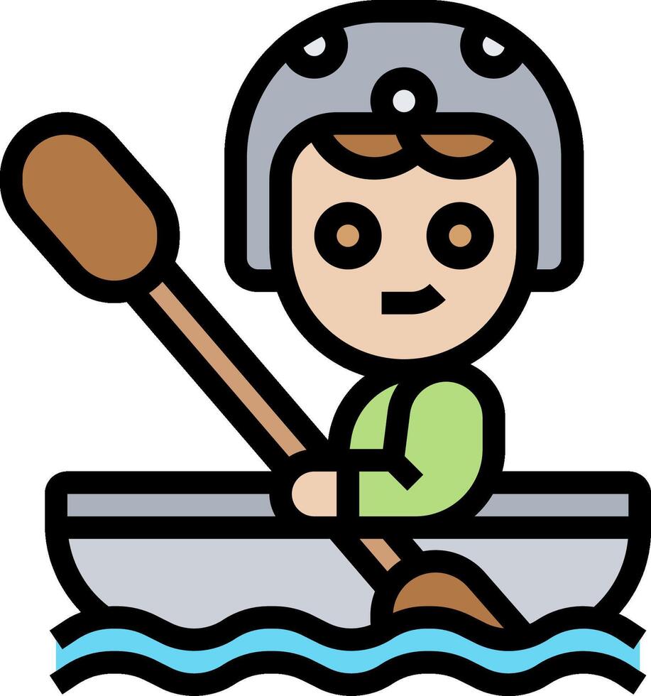 A cartoon boy in a canoe with a helmet vector