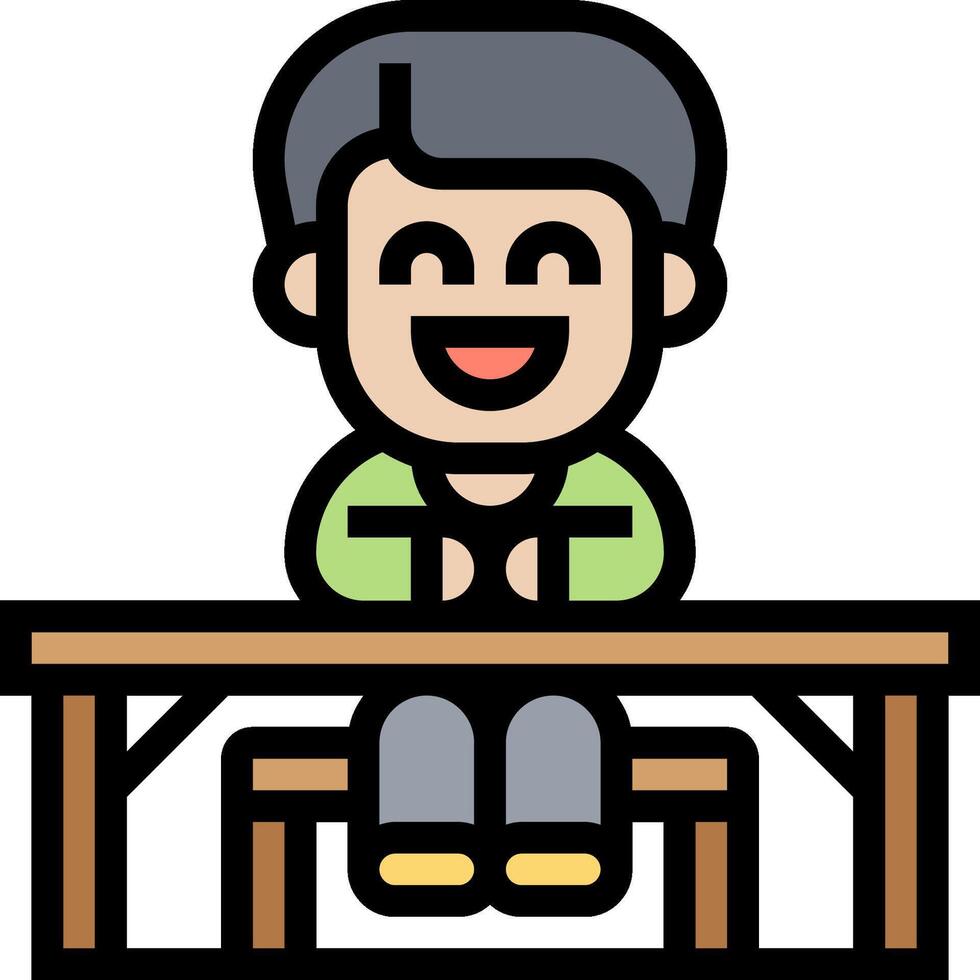 A man sitting at a table with a smile on his face vector