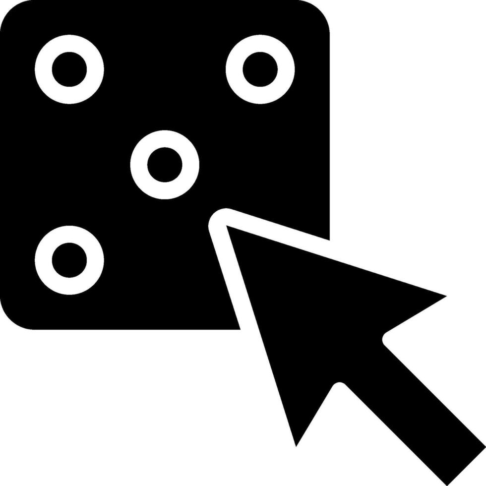 A black and white dice icon with a mouse pointer vector