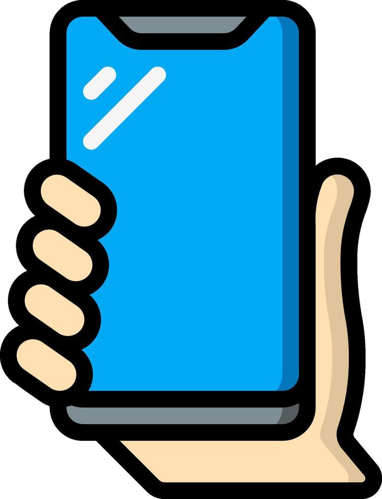 Hand holding a smartphone with a blue screen vector