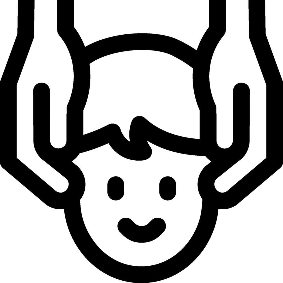 A black and white image of a child's head with hands vector