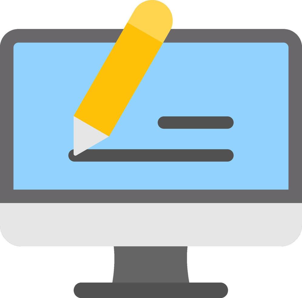 A computer monitor with a pencil and a check mark vector