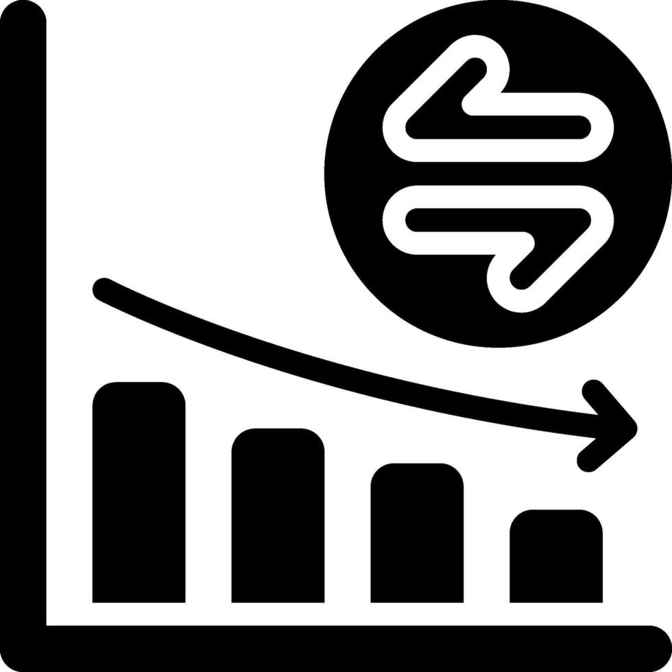 A black and white icon of a bar chart with an arrow pointing up vector